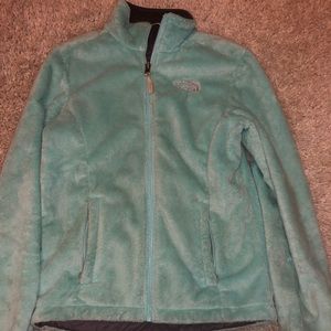 North Face Fuzzy mint green zip-up
